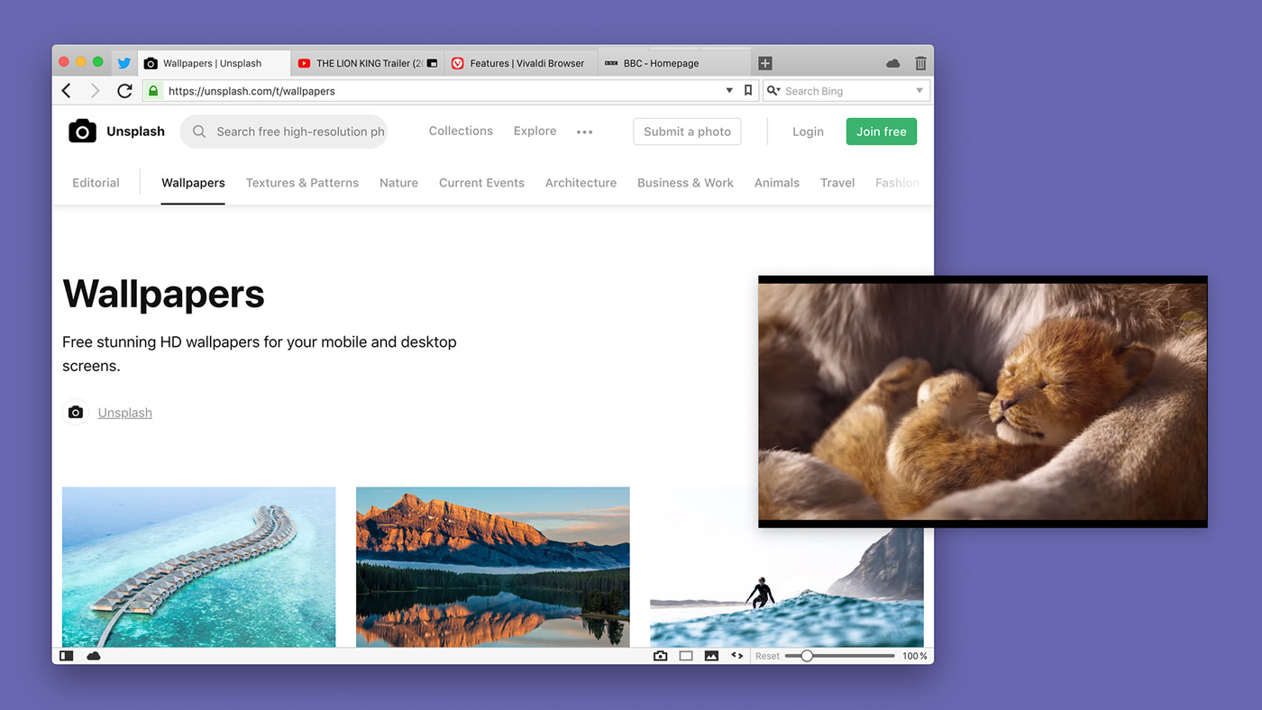 Pop out video window in Vivaldi browser